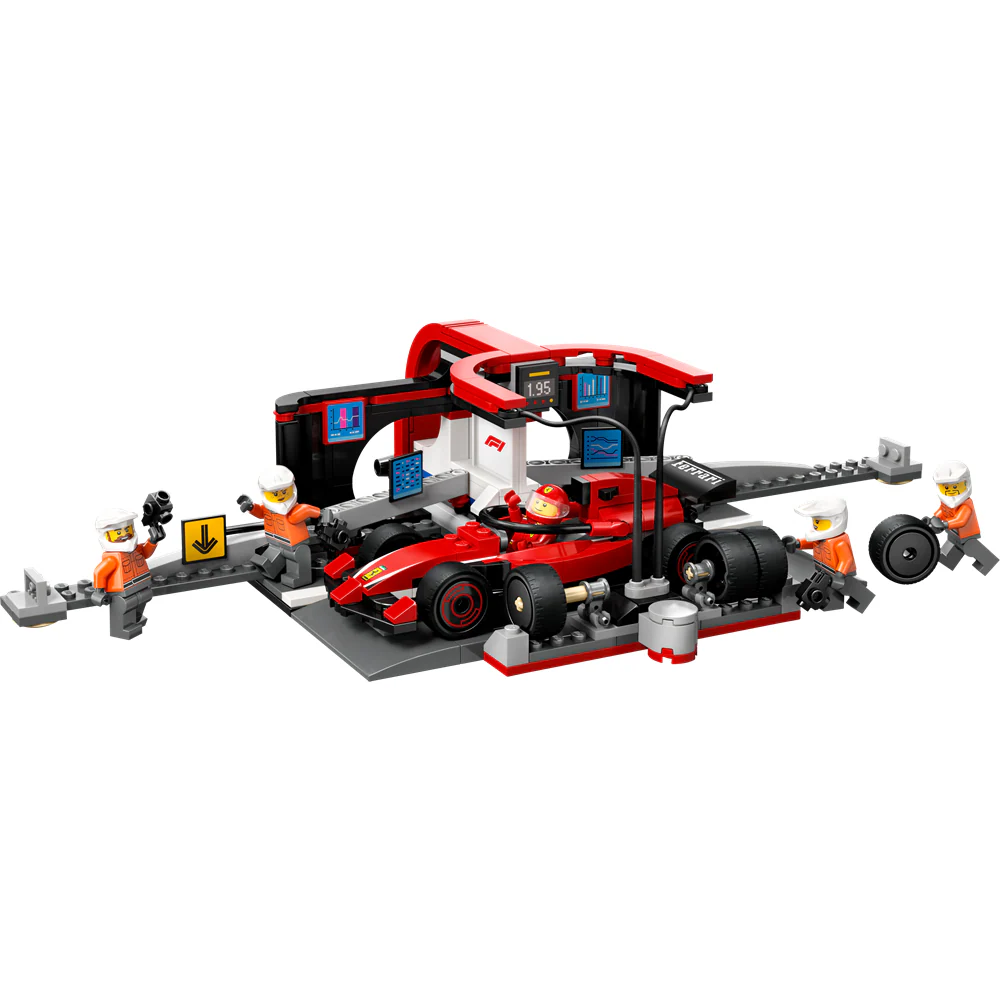 Lego City F1 Pit Stop & Pit Crew with Ferrari Car - Image 2