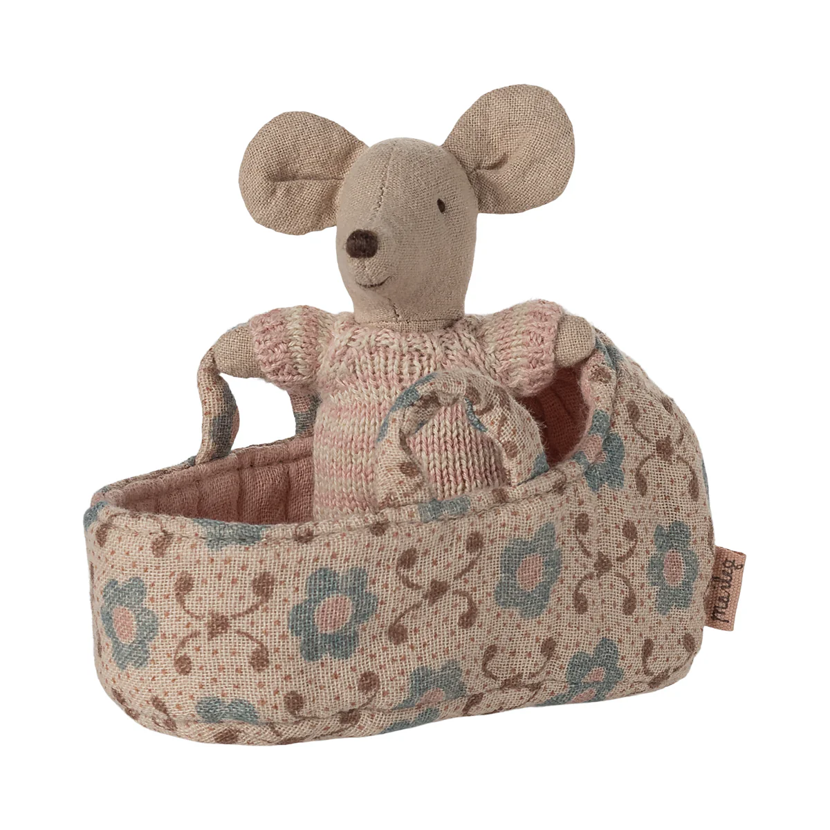 Maileg Baby Mouse in Carry Cot - Rose - Image 2