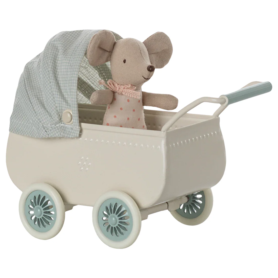 Maileg Pram With Baby Mouse - Mint
