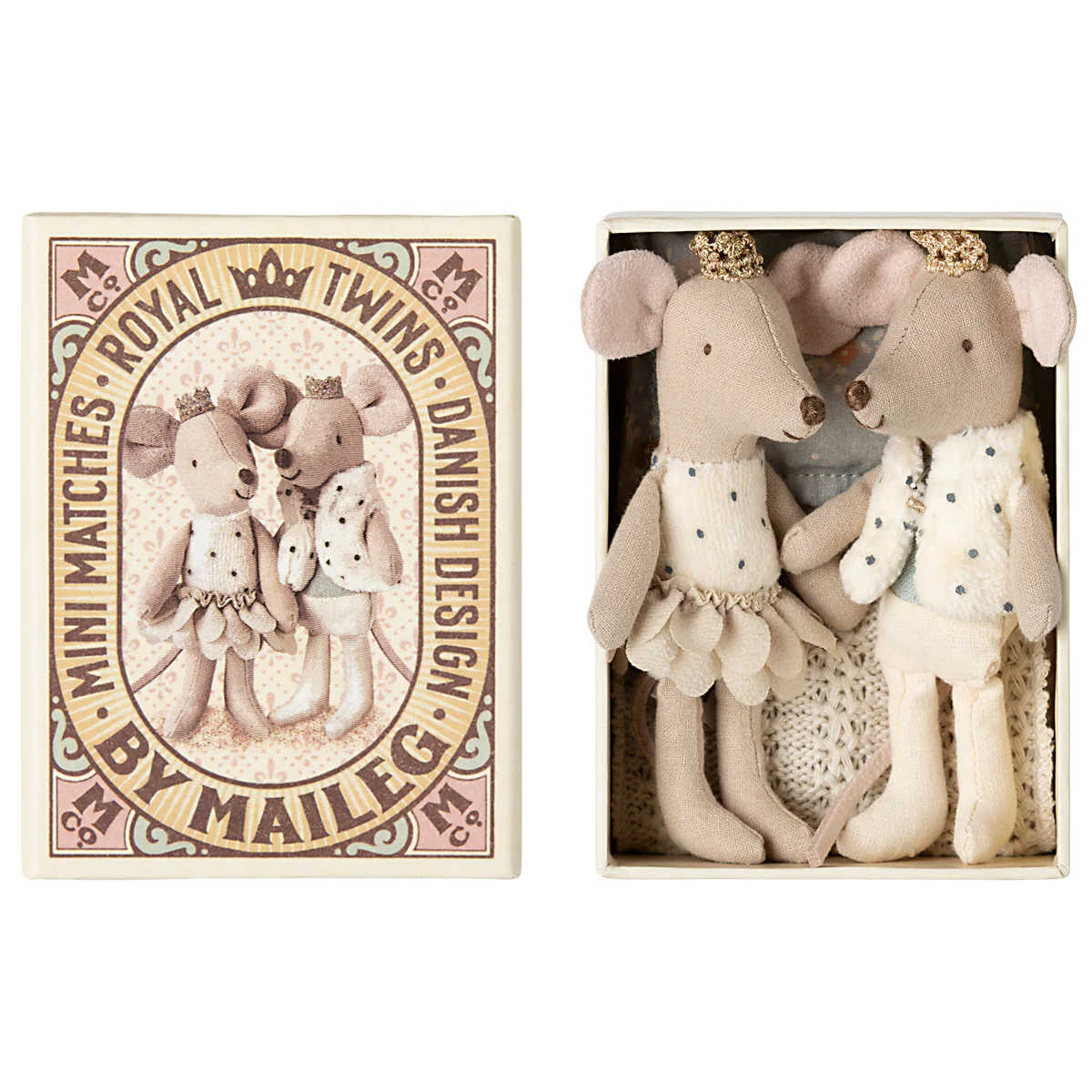 Maileg Royal Twin Mice Little Sister and Brother in Matchbox 2025