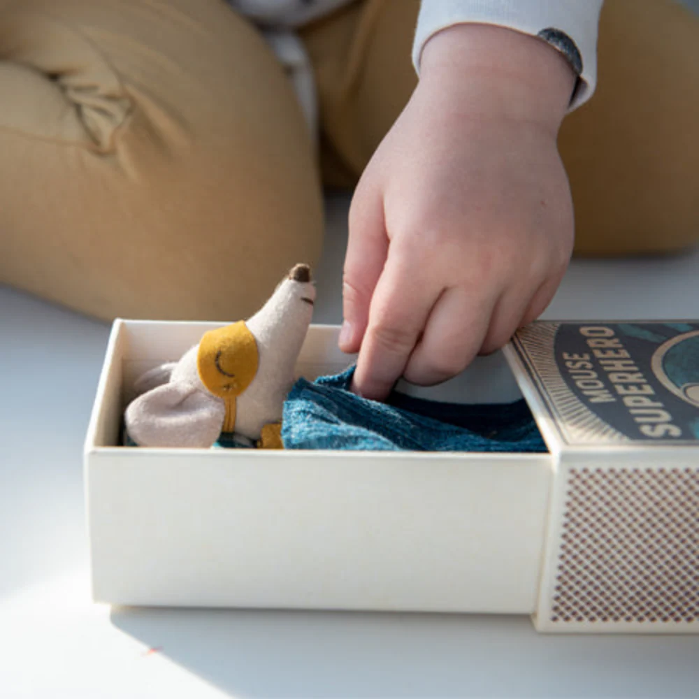 Maileg Little Brother Mouse in Matchbox Superhero Mouse - Image 3