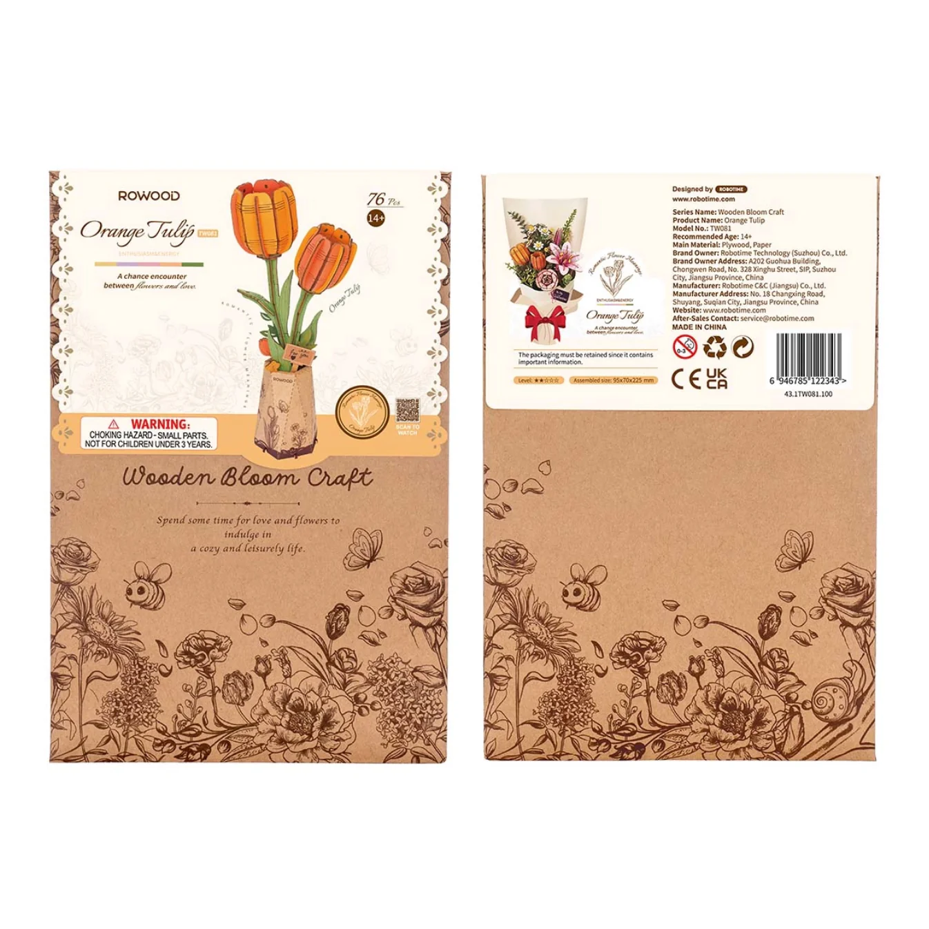 Rowood DIY Flower Puzzle - Orange Tulip - Image 2