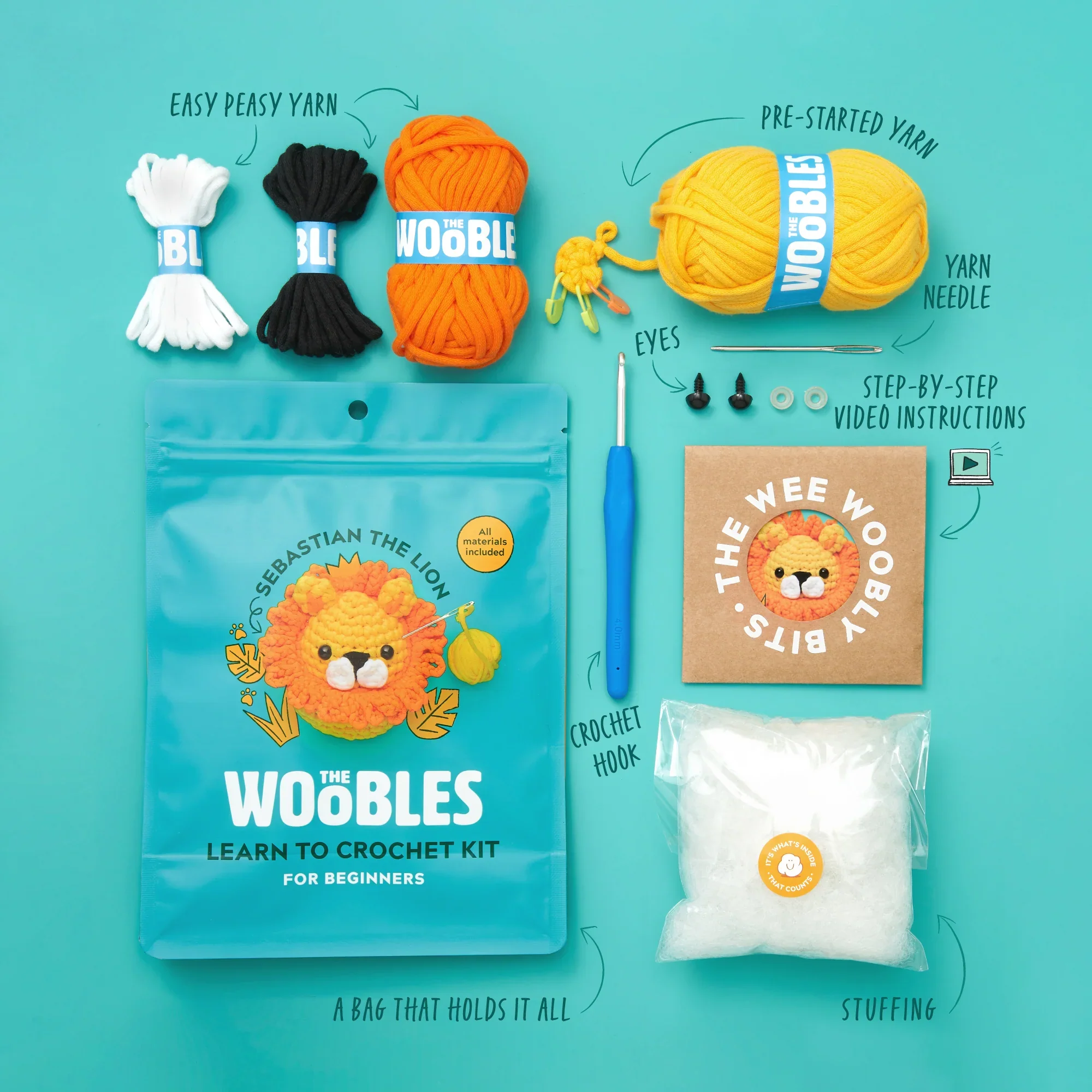 The Woobles Learn To Crochet Kit - Sebastian The Lion - Image 2