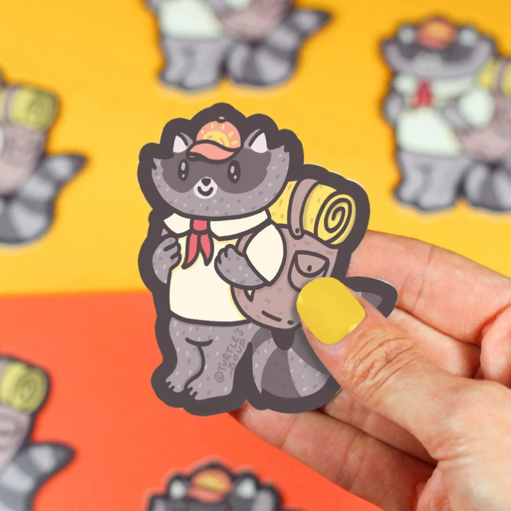 Turtle's Soup Hiking Raccoon Vinyl Sticker