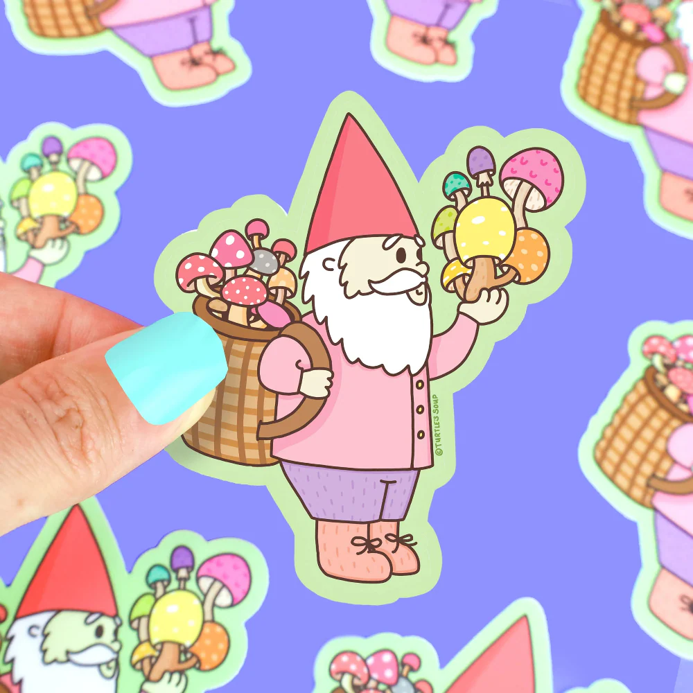 Turtle's Soup Gnome Mushroom Gatherer Vinyl Sticker