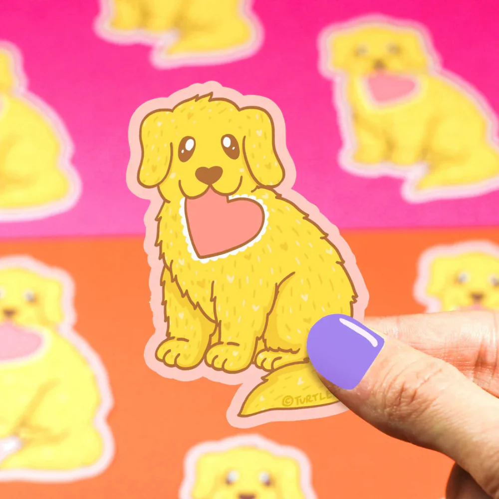 Turtle's Soup Love Puppy Golden Retriever Vinyl Sticker